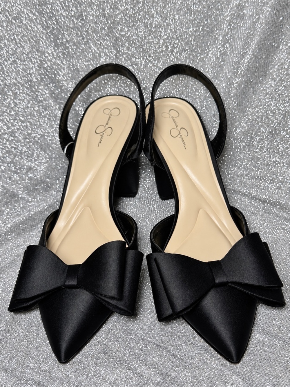 Jessica Simpson Black Pointed-Toe Slingback Bow Heels - Picture 4 of 10